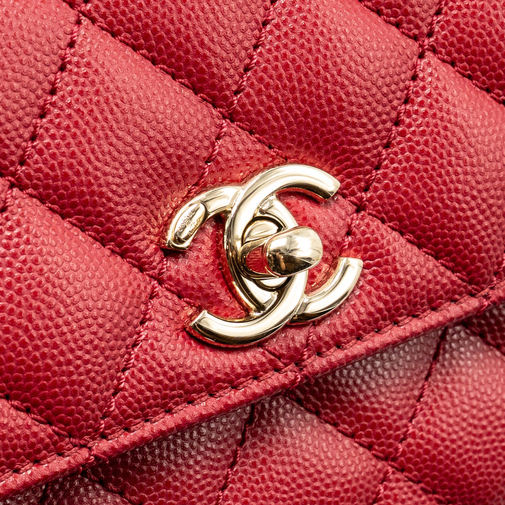CHANEL SMALL COCO HANDLE CAVIAR RED LGHW (MICROCHIP)