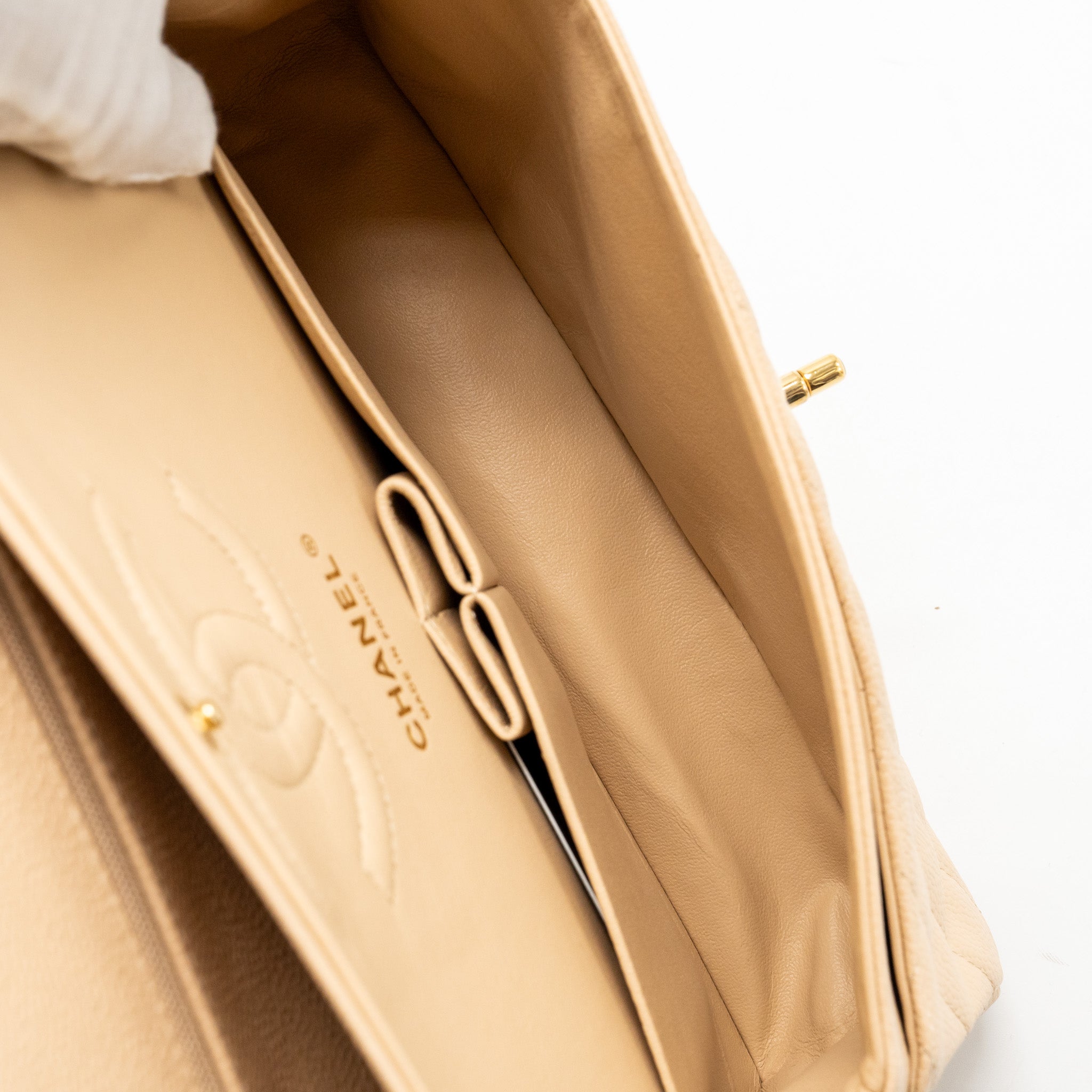 CHANEL MEDIUM CLASSIC DOUBLE FLAP CAVIAR BEIGE GHW