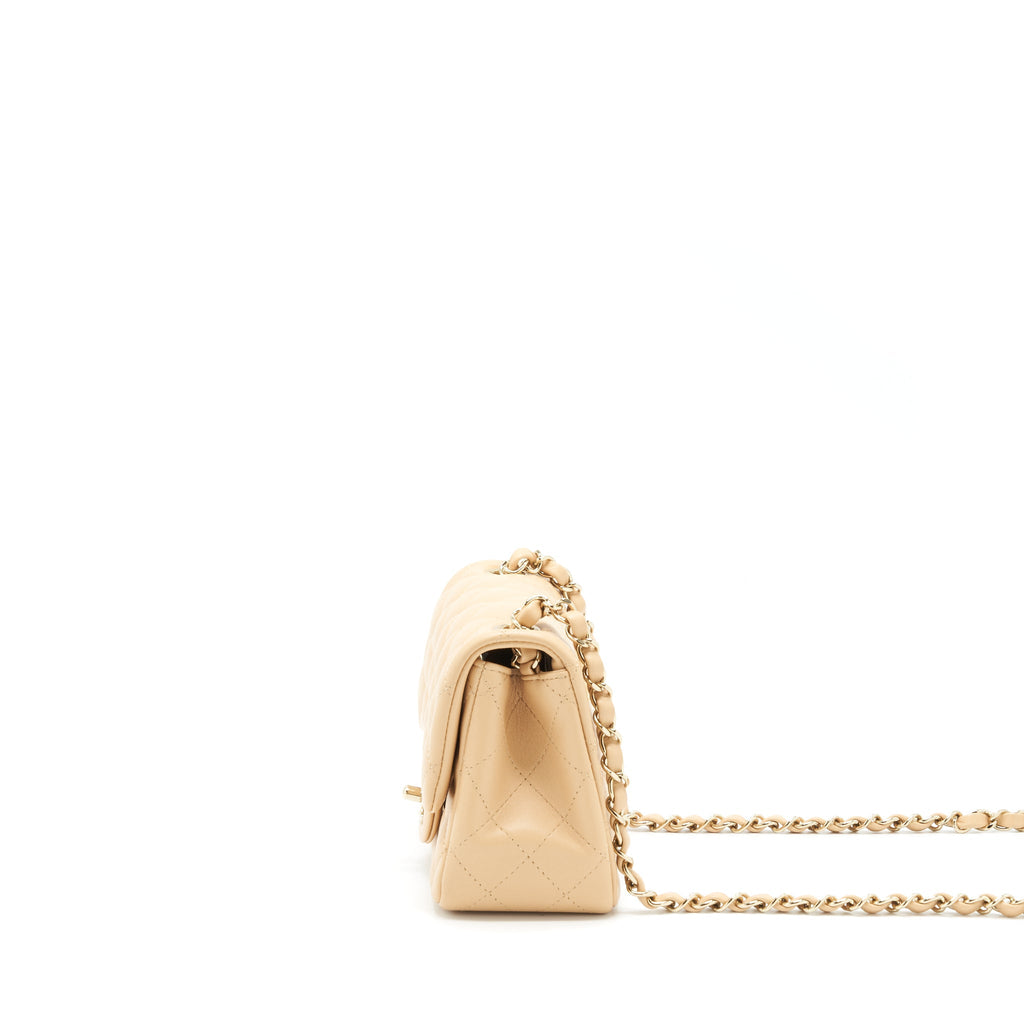 CHANEL 22C MINI SQUARE FLAP BAG LAMBSKIN BEIGE LGHW (MICROCHIP)