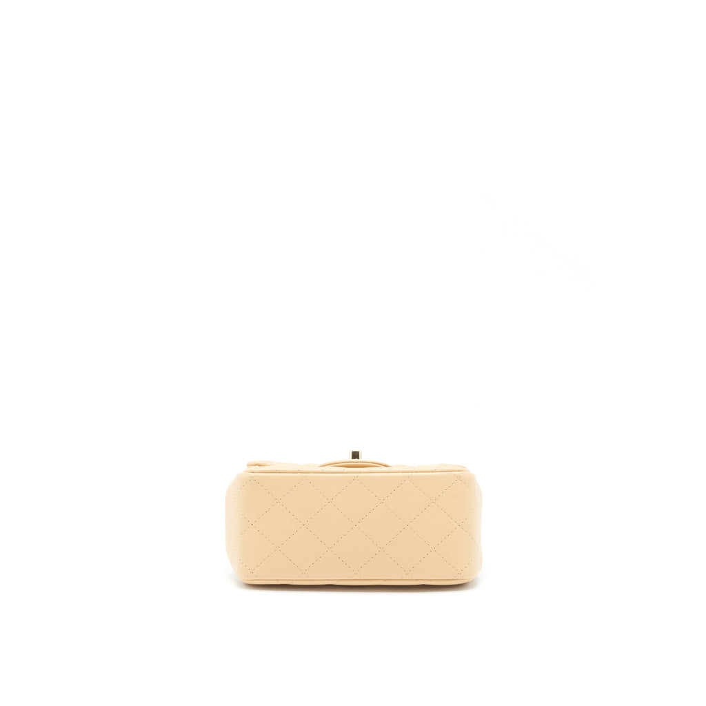 CHANEL 22C MINI SQUARE FLAP BAG LAMBSKIN BEIGE LGHW (MICROCHIP)