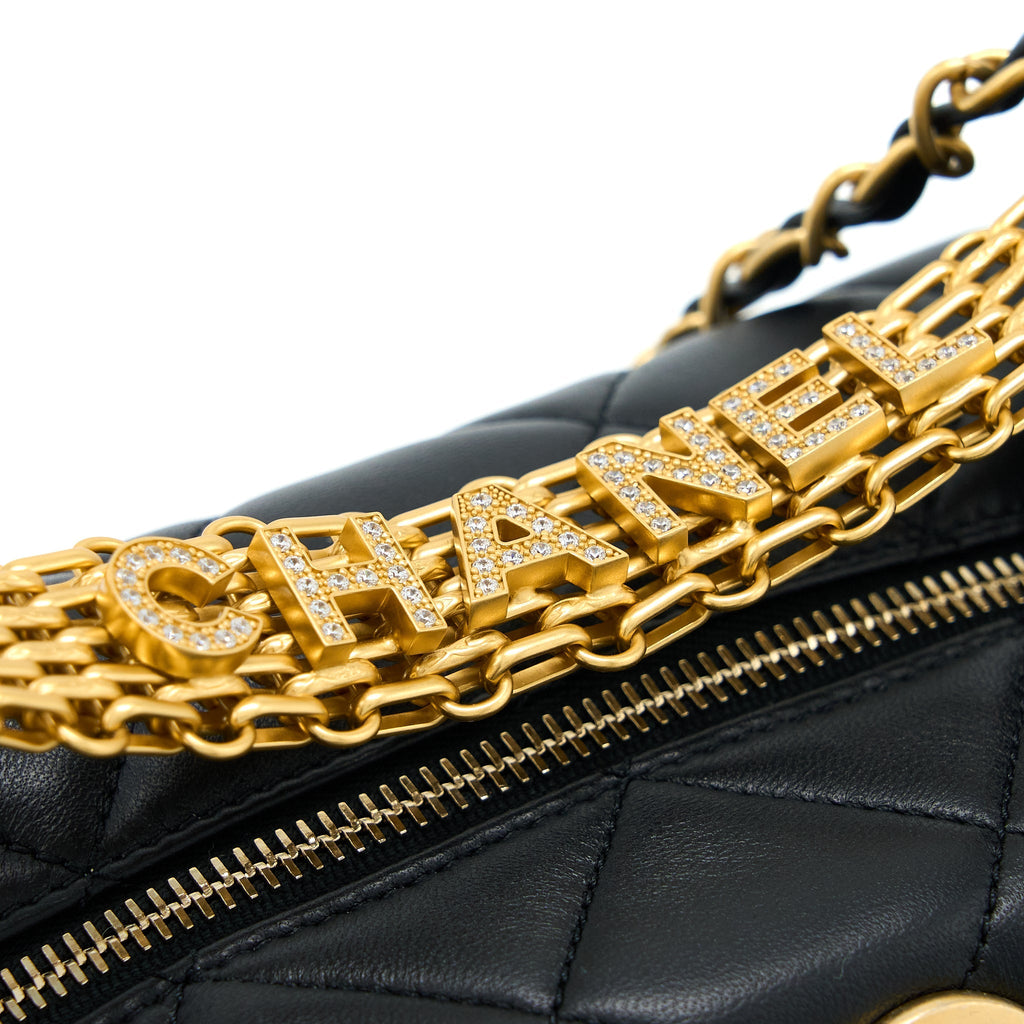 CHANEL 22S DETAIL HANDLE HOBO CROSSBODY BAG LAMBSKIN BLACK GHW(MICROCHIP)