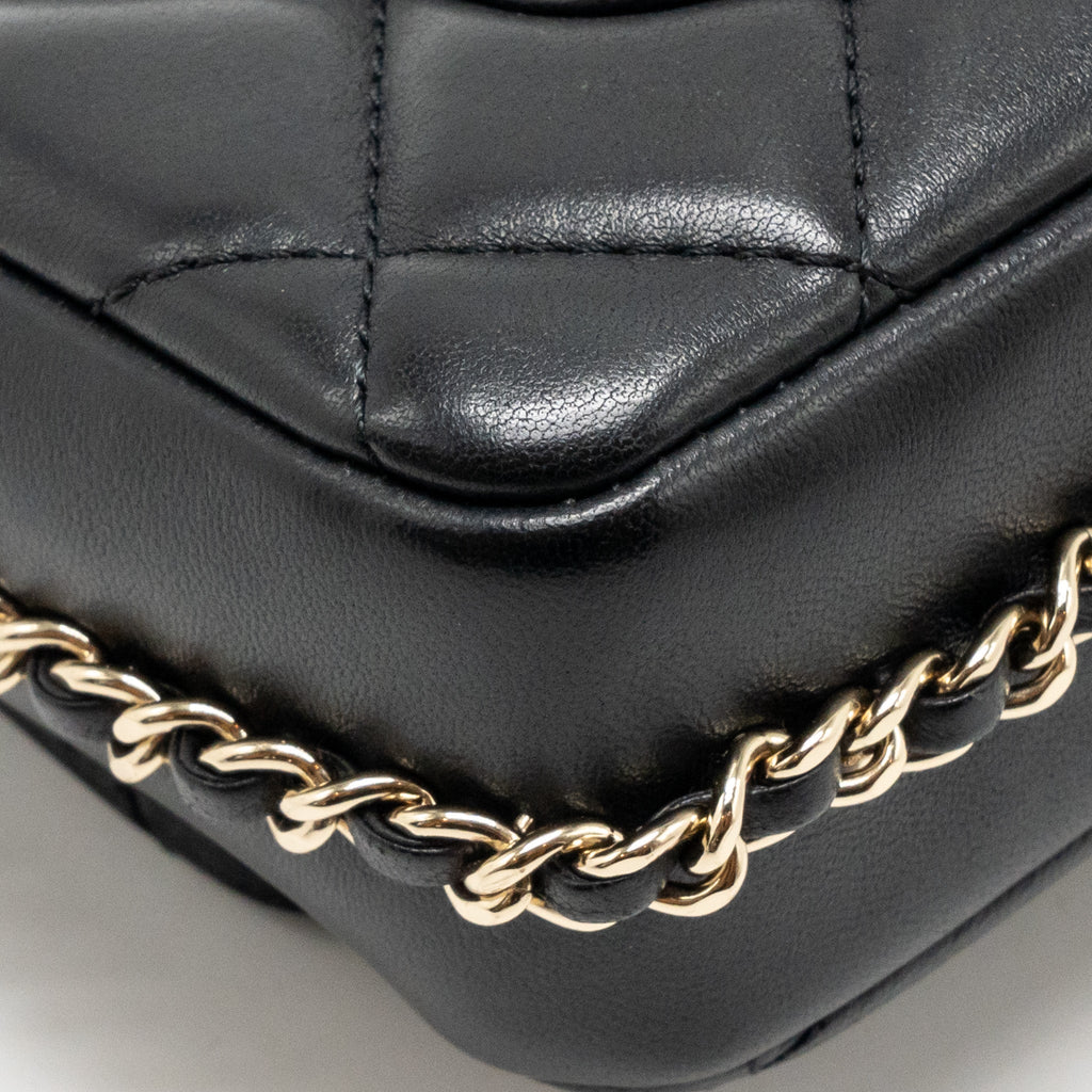 CHANEL QUILTED FLAP BAG WITH PEARL CHAIN LAMBSKIN BLACK LGHW