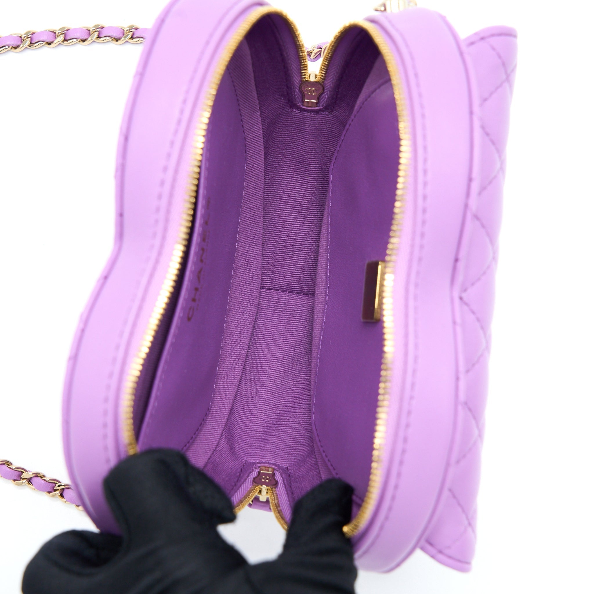 CHANEL 22S HEART BAG LAMBSKIN PURPLE LGHW (MICROCHIP)