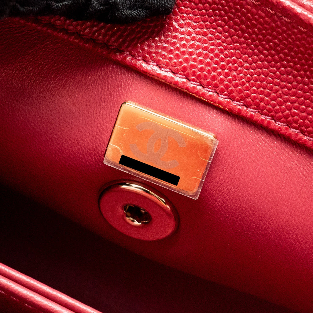 CHANEL SMALL COCO HANDLE CAVIAR RED LGHW (MICROCHIP)