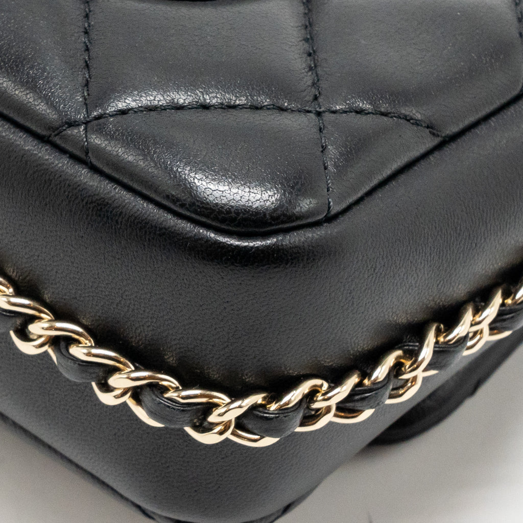 CHANEL QUILTED FLAP BAG WITH PEARL CHAIN LAMBSKIN BLACK LGHW