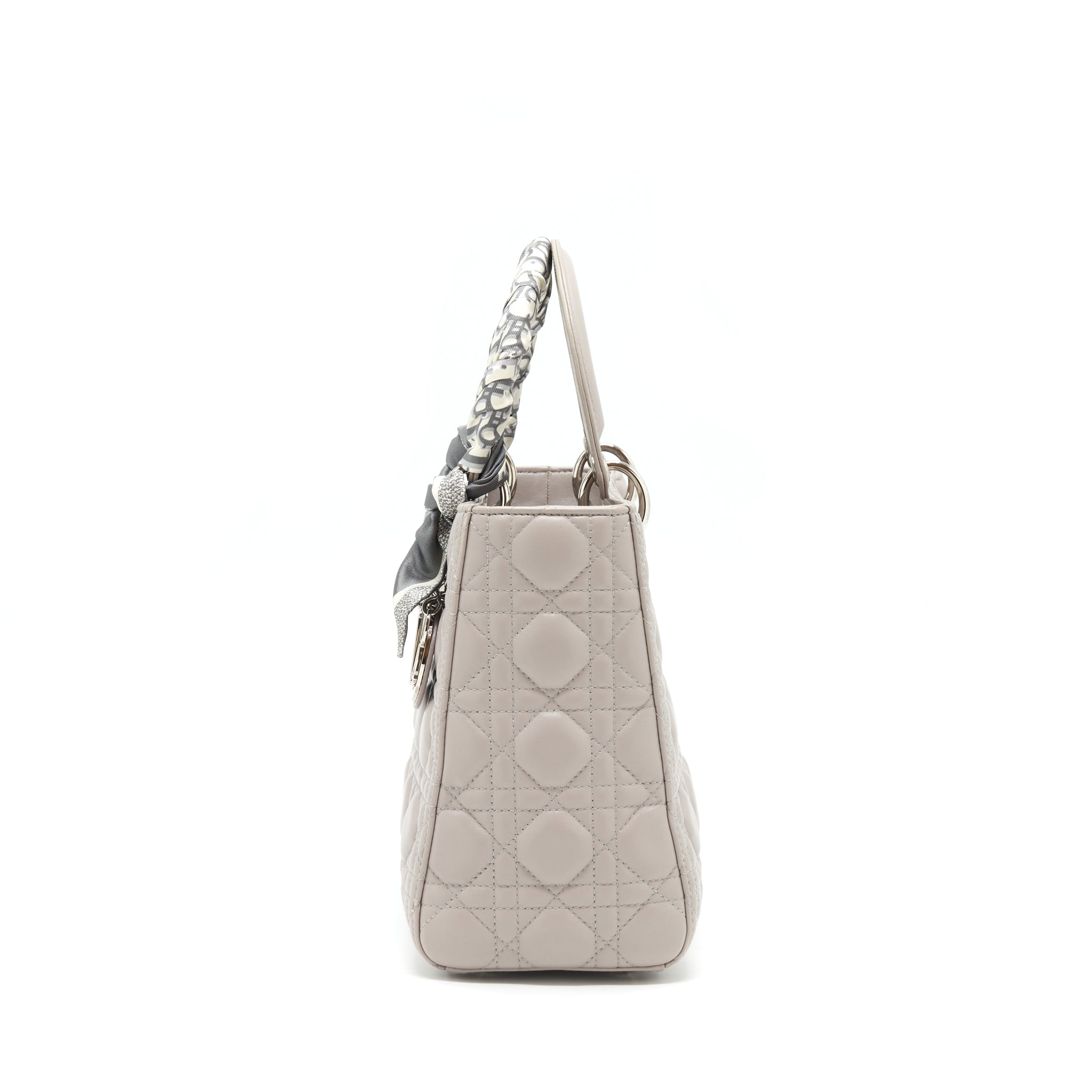 DIOR LADY DIOR MEDIUM LAMBSKIN GREY SHW WITH AN EXTRA TWILLY