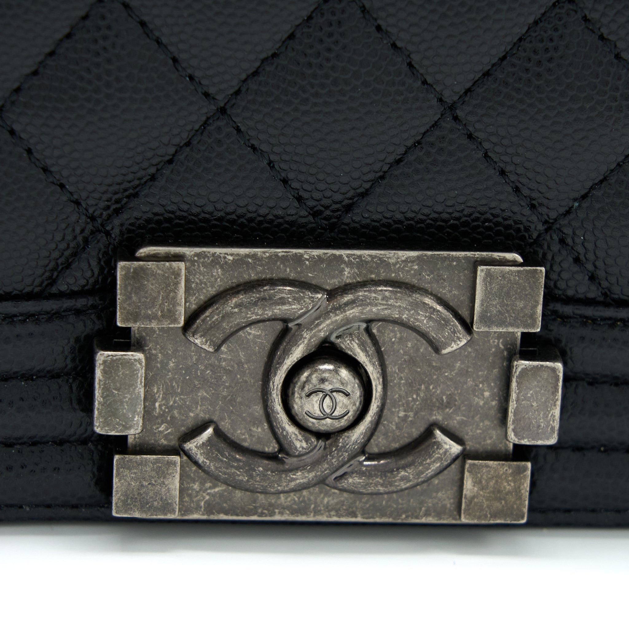 CHANEL SMALL BOY BAG CAVIAR BLACK RUTHENIUM HARDWARE (MICROCHIP)