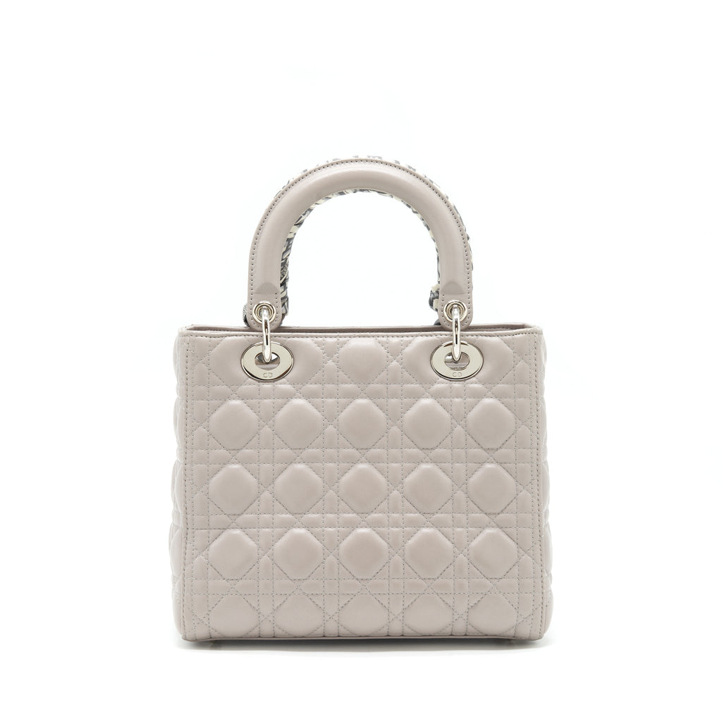 DIOR LADY DIOR MEDIUM LAMBSKIN GREY SHW WITH AN EXTRA TWILLY
