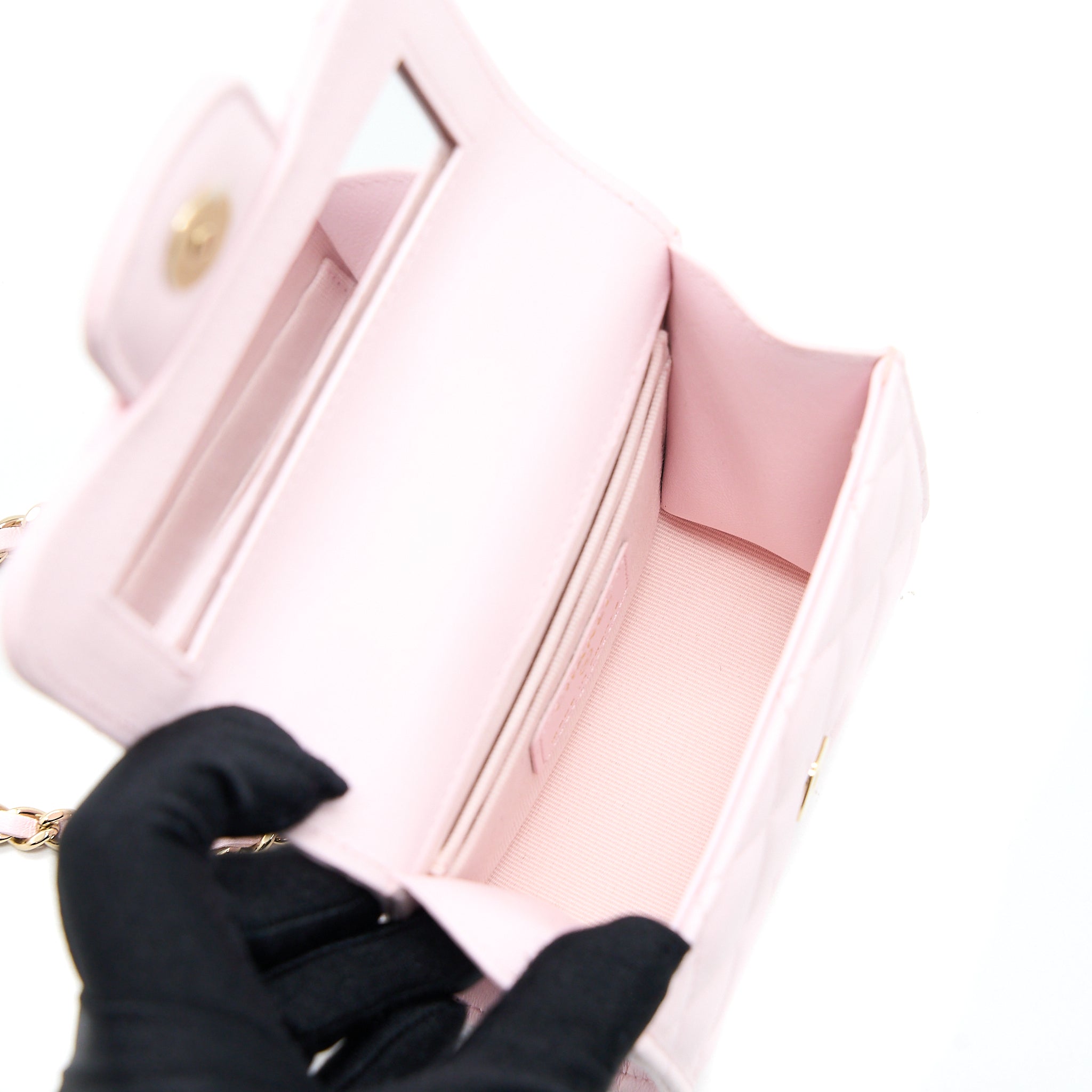 CHANEL TOP HANDLE MINI FLAP BAG WITH CHAIN LAMBSKIN LIGHT PINK LGHW