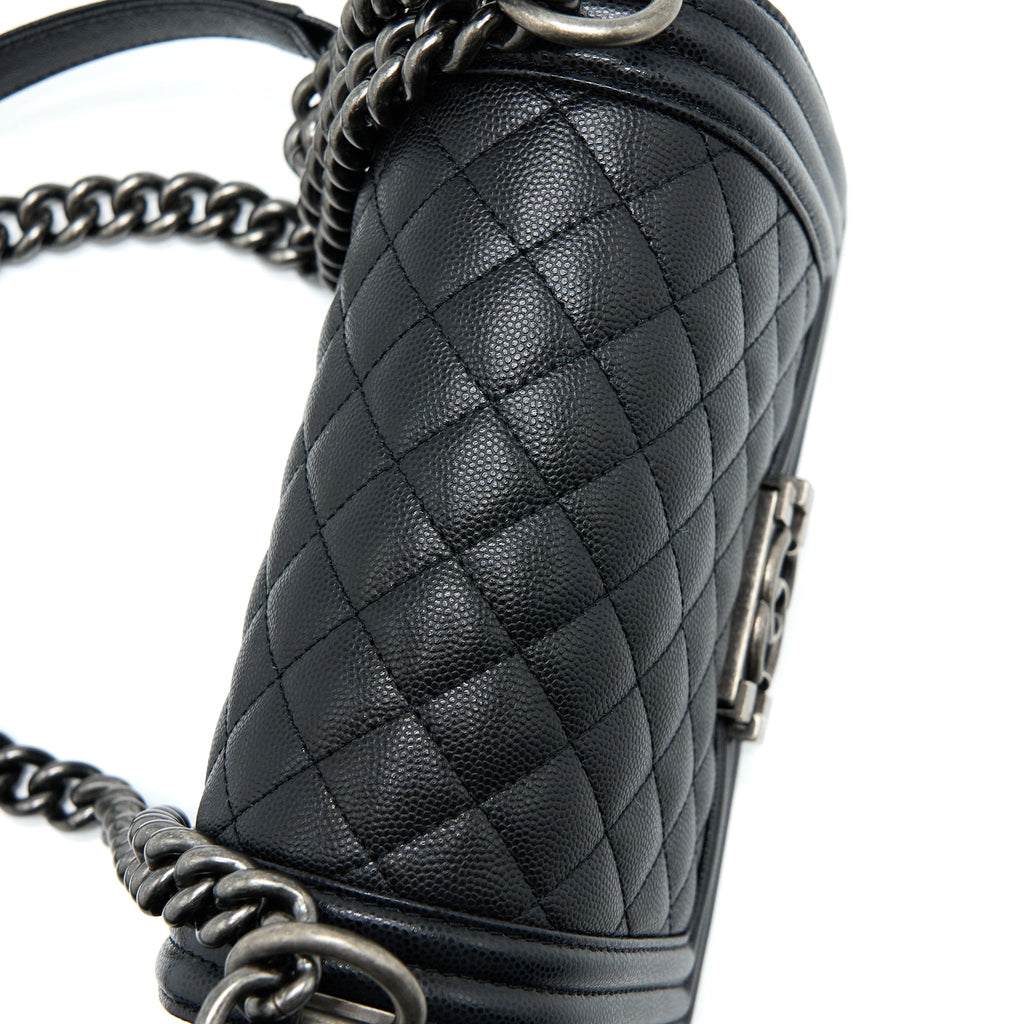 CHANEL SMALL BOY BAG CAVIAR BLACK RUTHENIUM HARDWARE (MICROCHIP)
