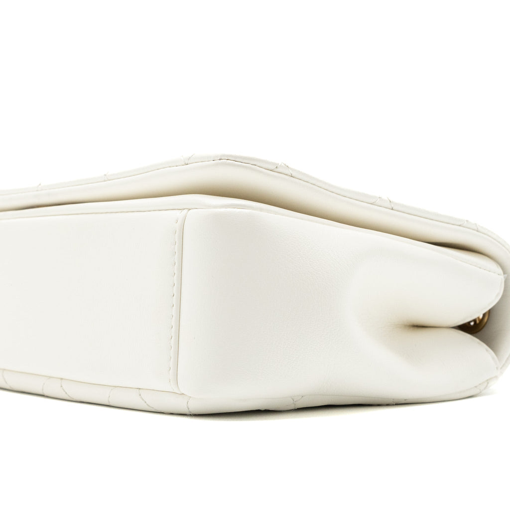 CHANEL FLAP BAG WITH DETAILED CC LOGO CALFSKIN WHITE BRUSHED GHW