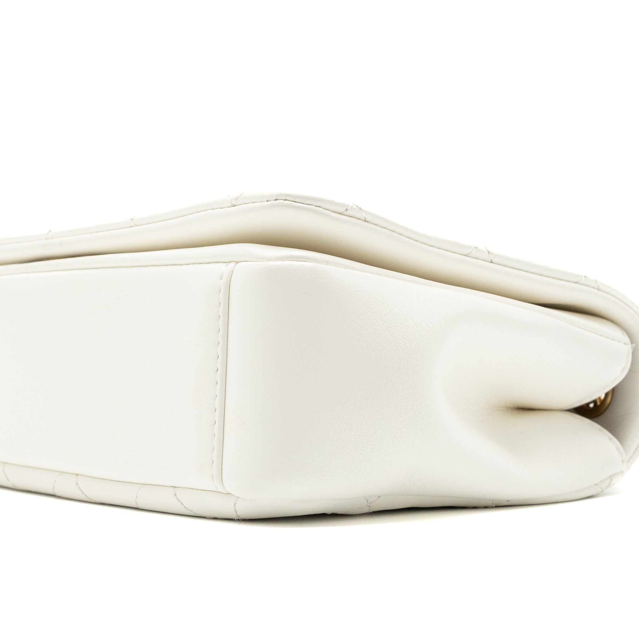 CHANEL FLAP BAG WITH DETAILED CC LOGO CALFSKIN WHITE BRUSHED GHW