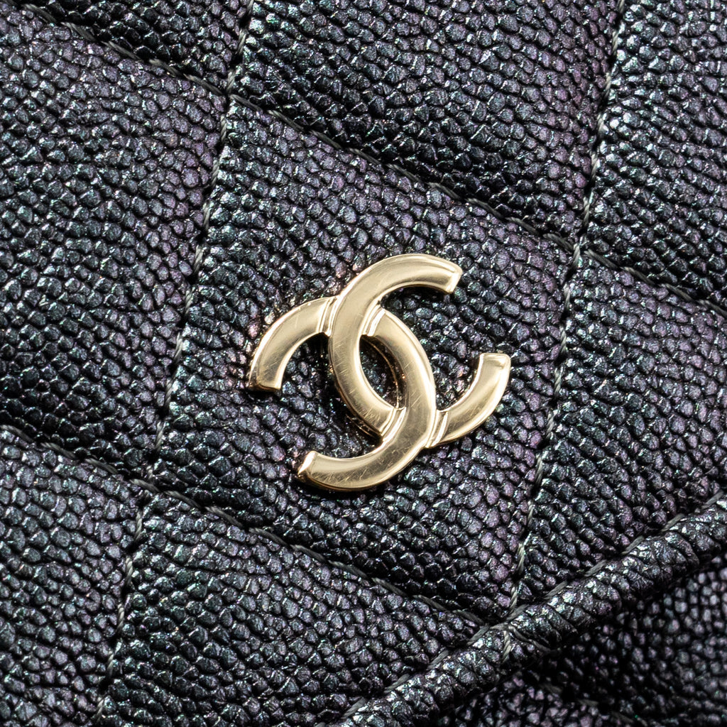CHANEL QUILTED SQUARE WALLET WITH CHAIN CAVIAR IRIDESCENT BLACK LGHW