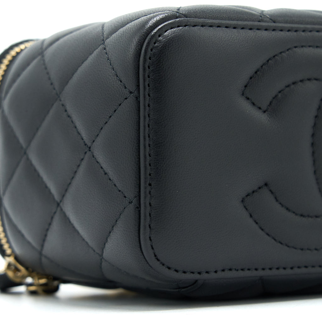 CHANEL PEARL CRUSH LONG VANITY CASE LAMBSKIN BLACK GHW (MICROCHIP)