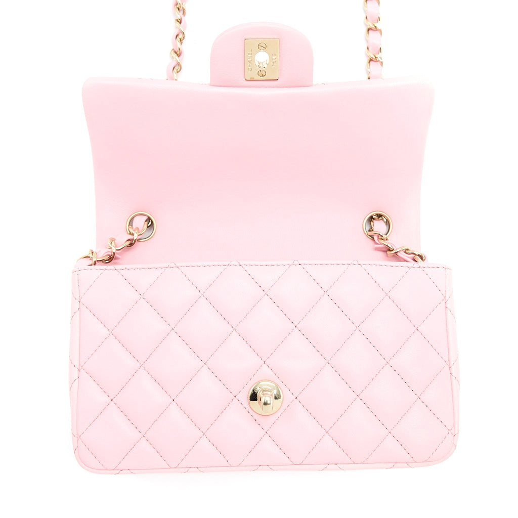 CHANEL 21S MINI RECTANGULAR FLAP BAG LAMBSKIN PINK LGHW