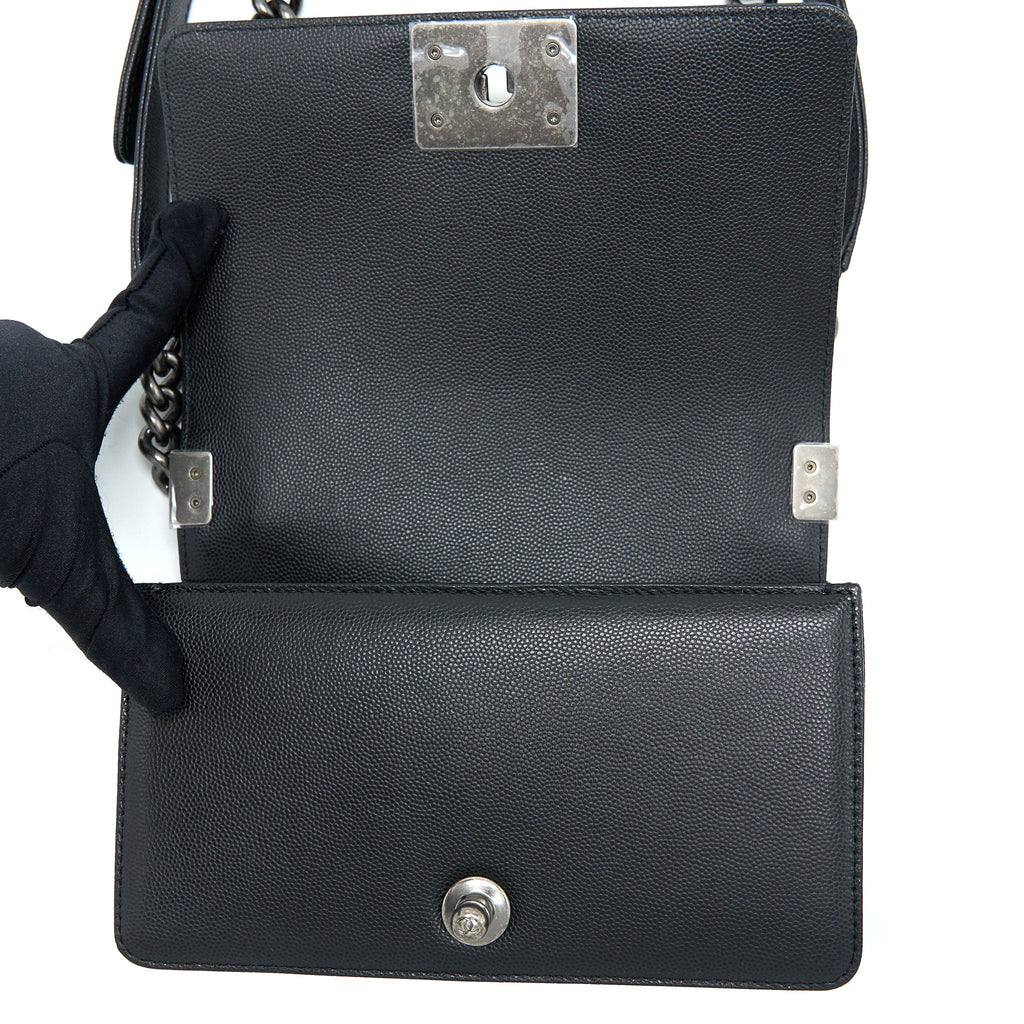 CHANEL SMALL BOY BAG CAVIAR BLACK RUTHENIUM HARDWARE (MICROCHIP)