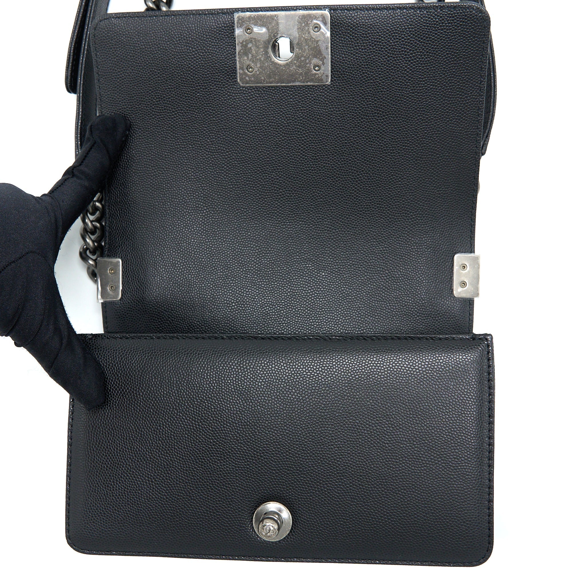 CHANEL SMALL BOY BAG CAVIAR BLACK RUTHENIUM HARDWARE (MICROCHIP)