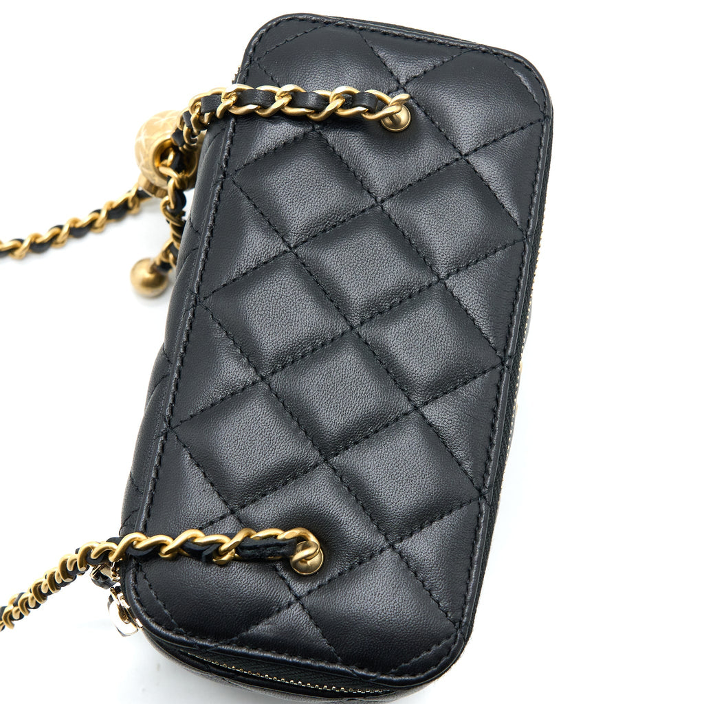 CHANEL PEARL CRUSH LONG VANITY CASE LAMBSKIN BLACK GHW (MICROCHIP)