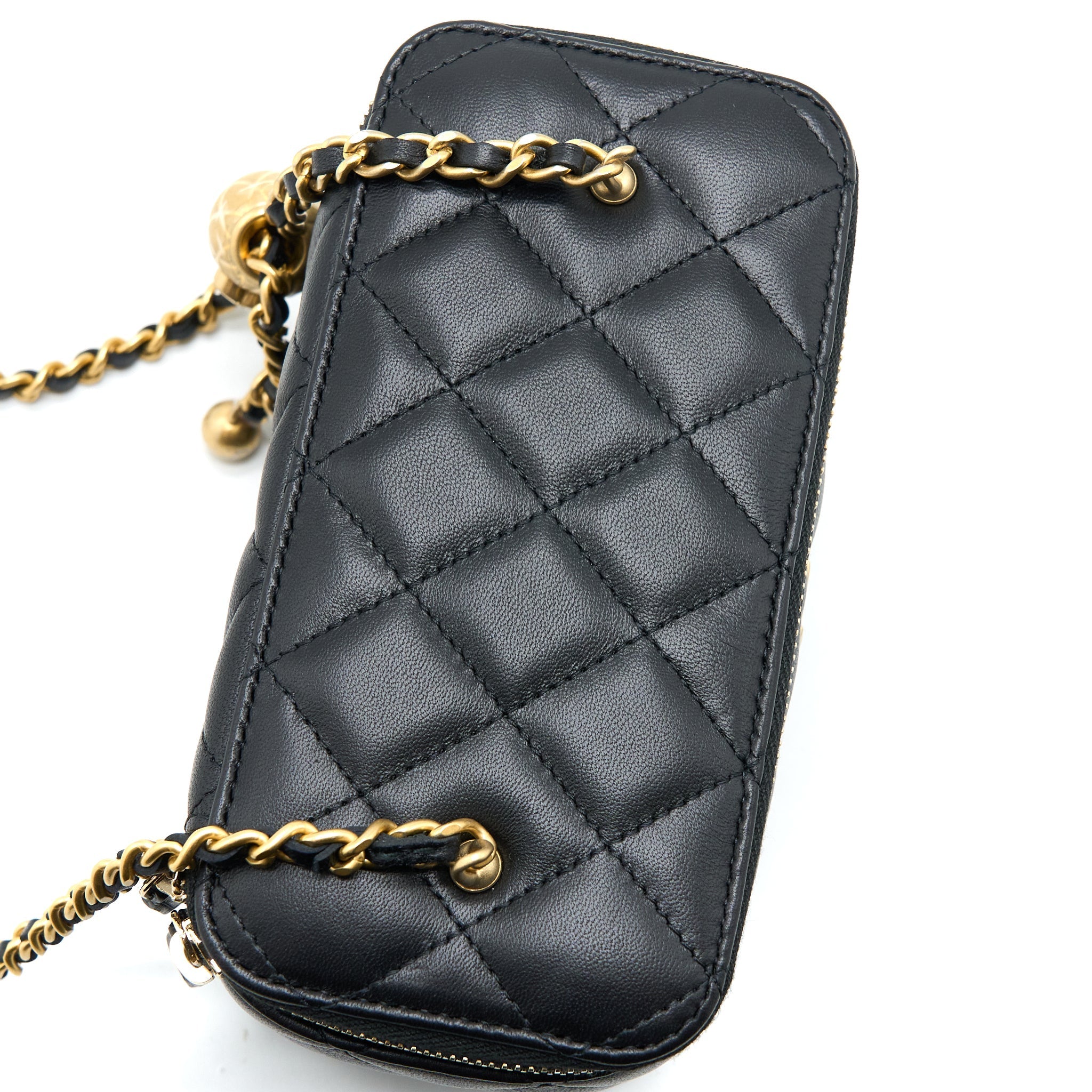 CHANEL PEARL CRUSH LONG VANITY CASE LAMBSKIN BLACK GHW (MICROCHIP)