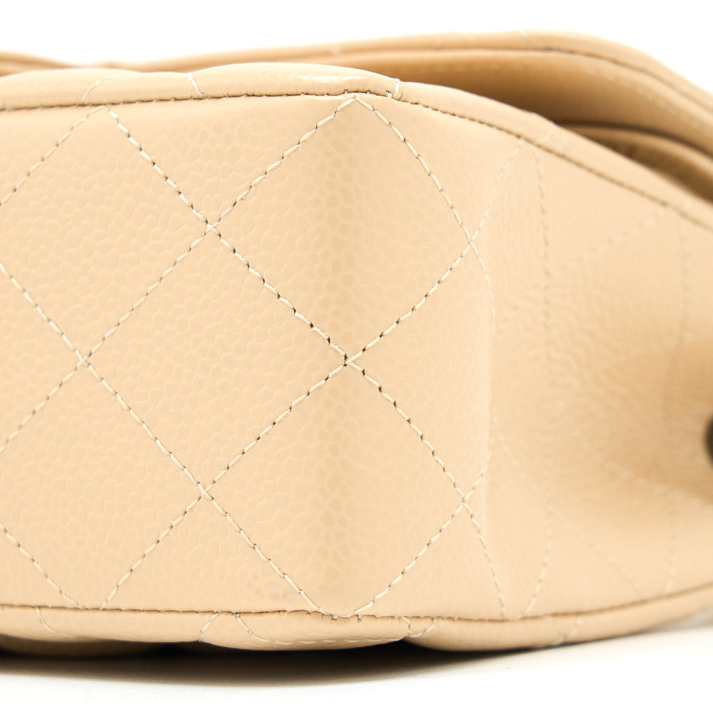 CHANEL SMALL CLASSIC DOUBLE FLAP BAG CAVIAR BEIGE GHW (MICROCHIP)