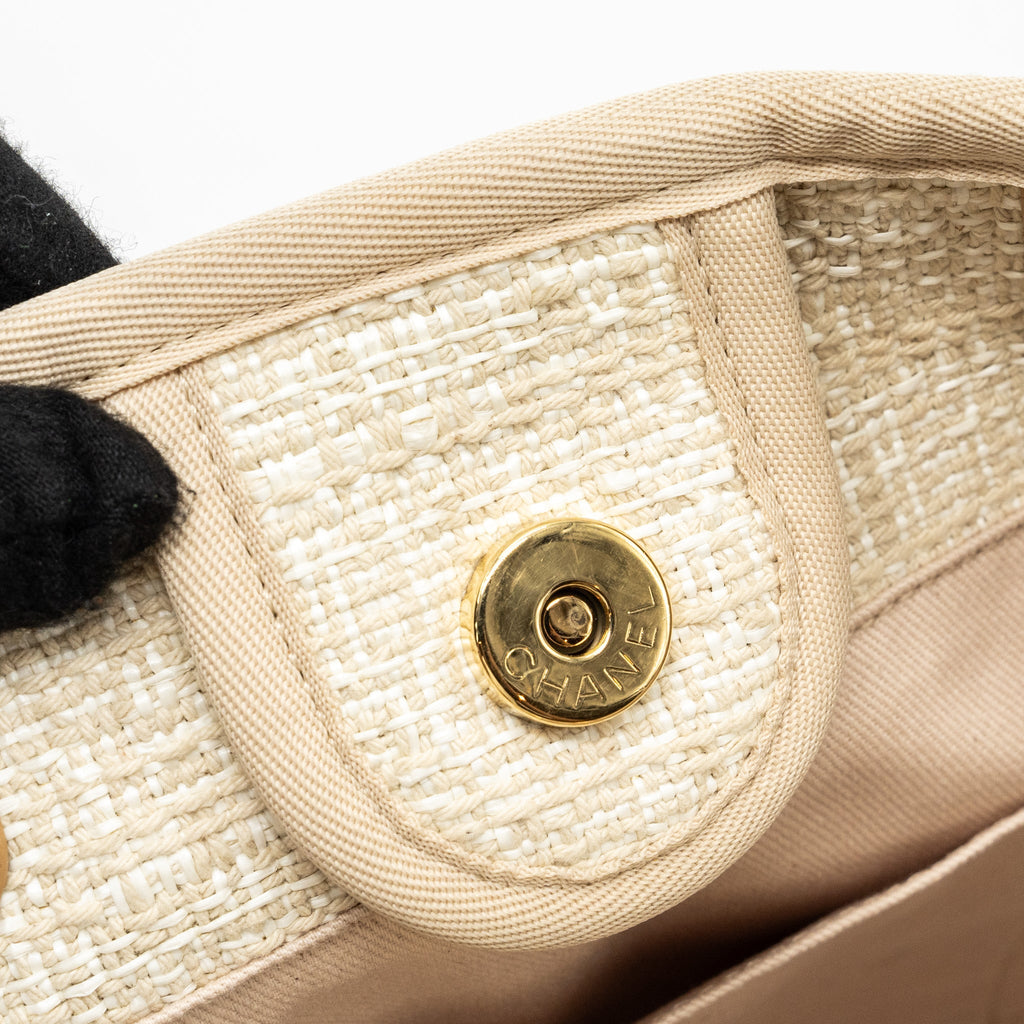 CHANEL DEAUVILLE BAG CANVAS/ LEATHER LIGHT BEIGE GHW