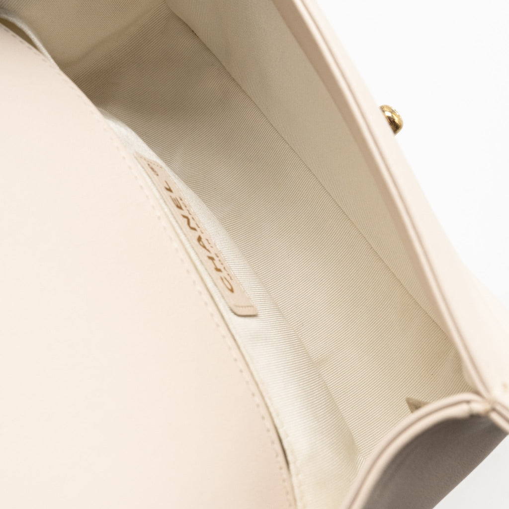 CHANEL SMALL BOY BAG LAMBSKIN CREAM WHITE GHW