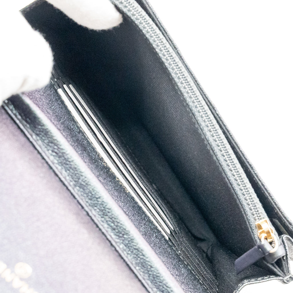 CHANEL QUILTED SQUARE WALLET WITH CHAIN CAVIAR IRIDESCENT BLACK LGHW