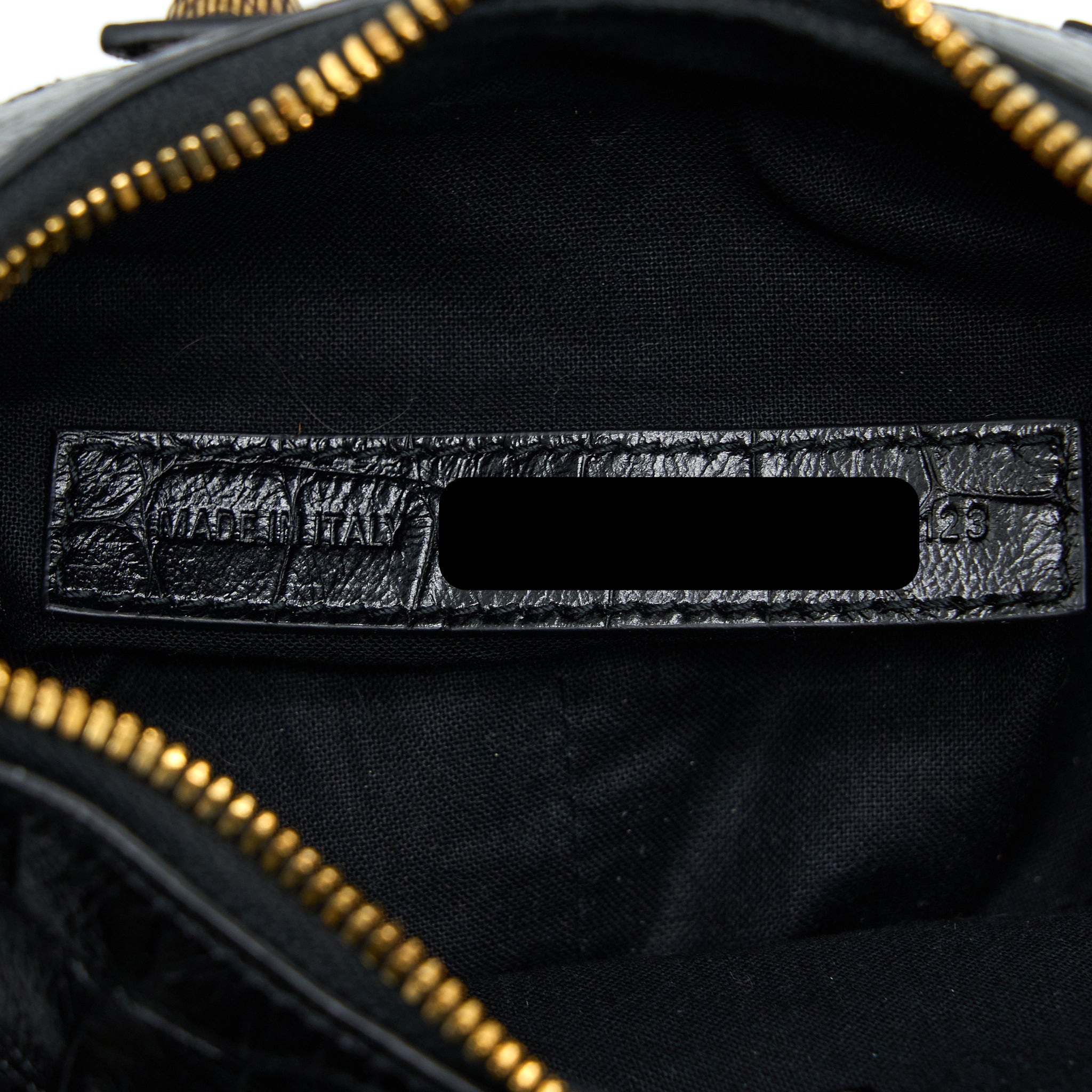 BALENCIAGA LE CAGOLE XS SHOULDER BAG CROC-EMBOSSED CALFSKIN BLACK AGED-GOLD HARDWARE