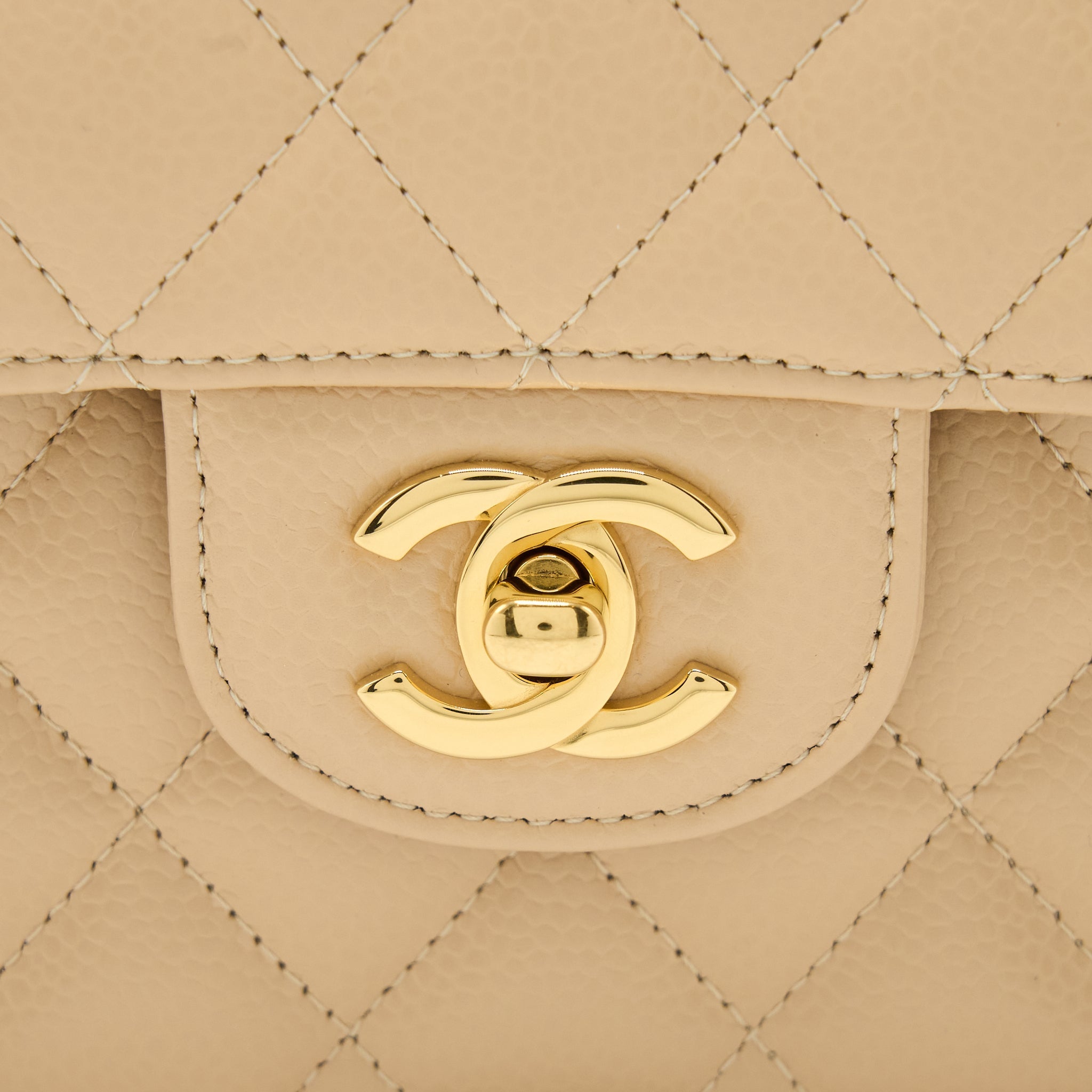 CHANEL SMALL CLASSIC DOUBLE FLAP BAG CAVIAR BEIGE GHW (MICROCHIP)