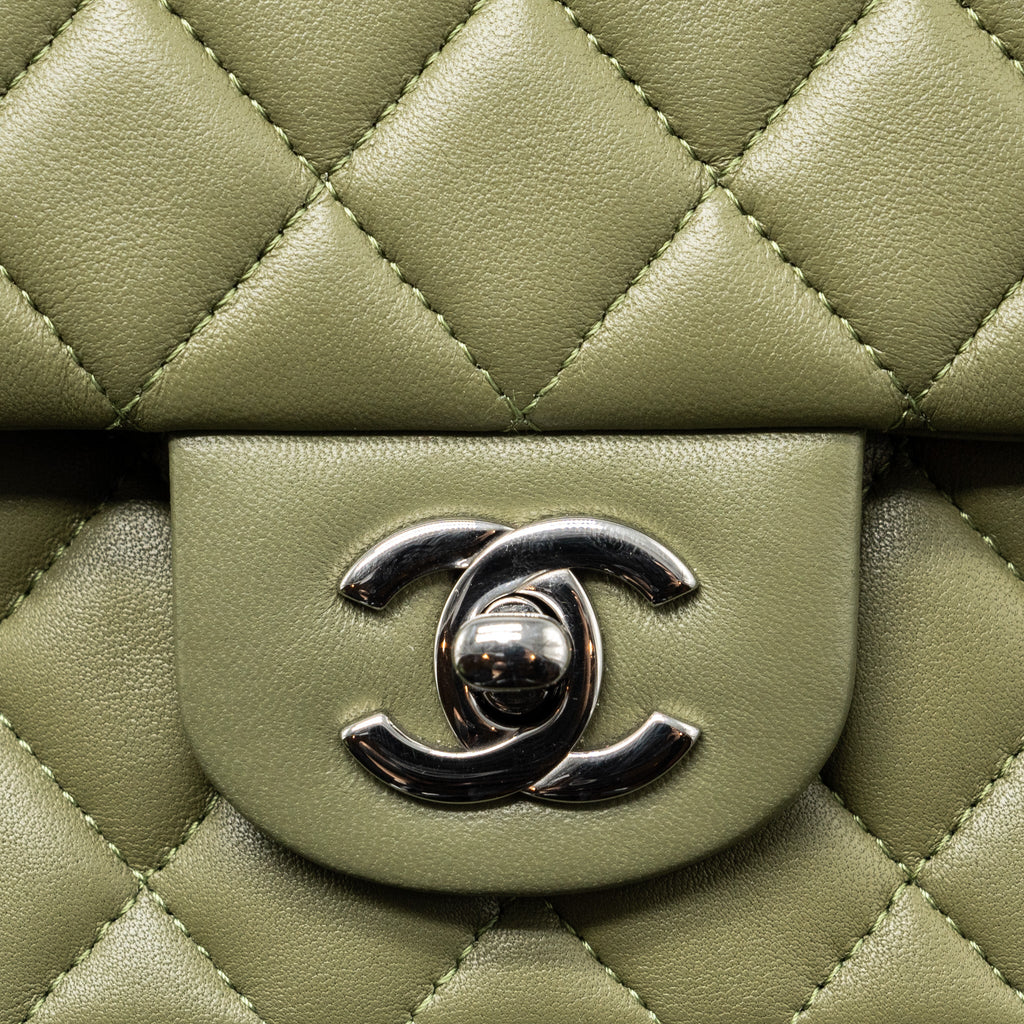 CHANEL MINI RECTANGULAR FLAP BAG LAMBSKIN GREEN SHW (MICROCHIP)