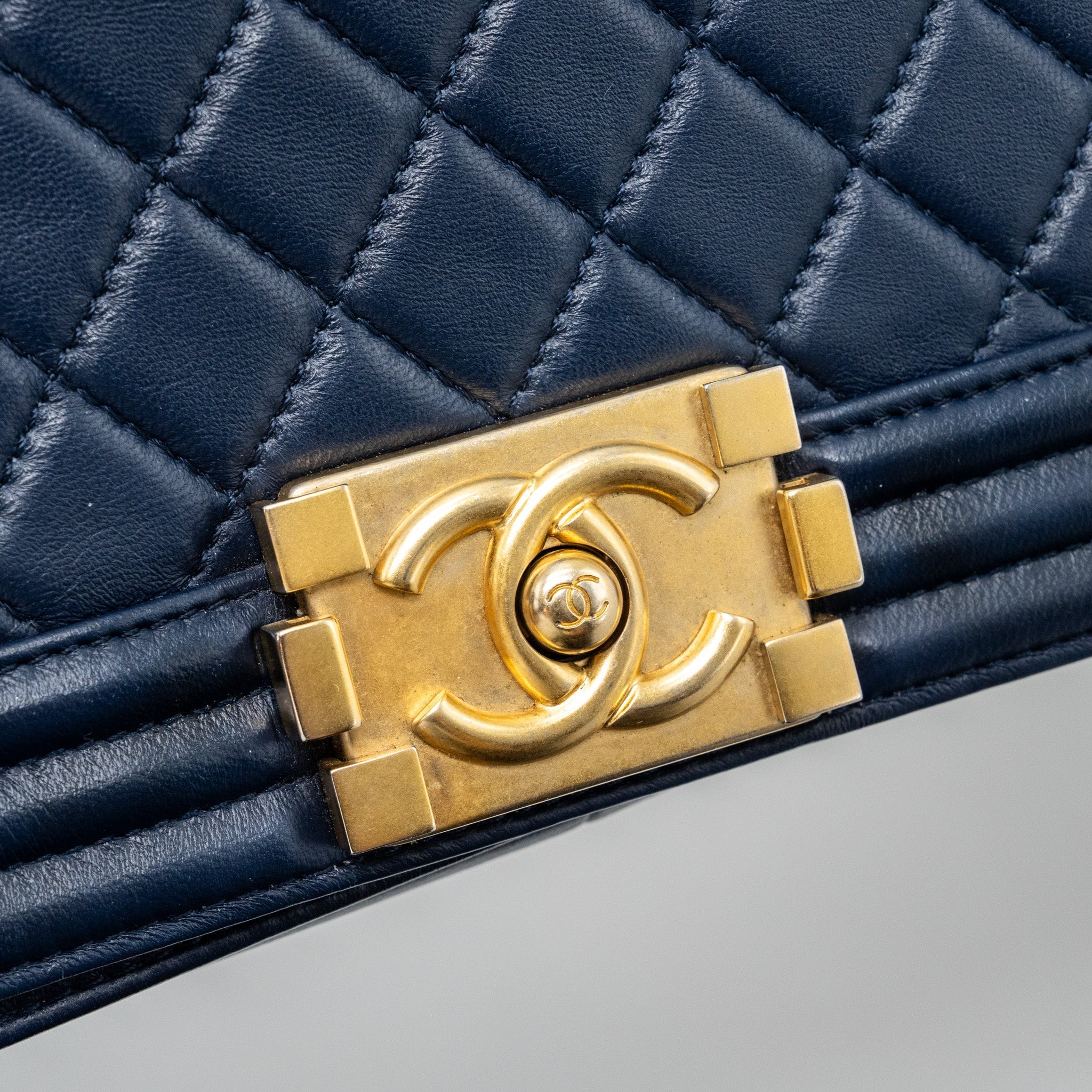 CHANEL MEDIUM BOY BAG LAMBSKIN BLUE GHW