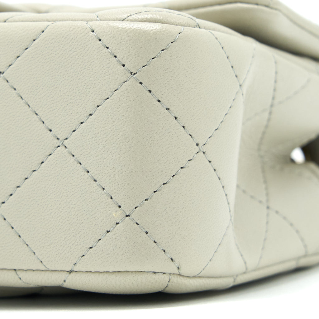 CHANEL MINI RECTANGULAR FLAP BAG LAMBSKIN LIGHT GREY LGHW (MICROCHIP)