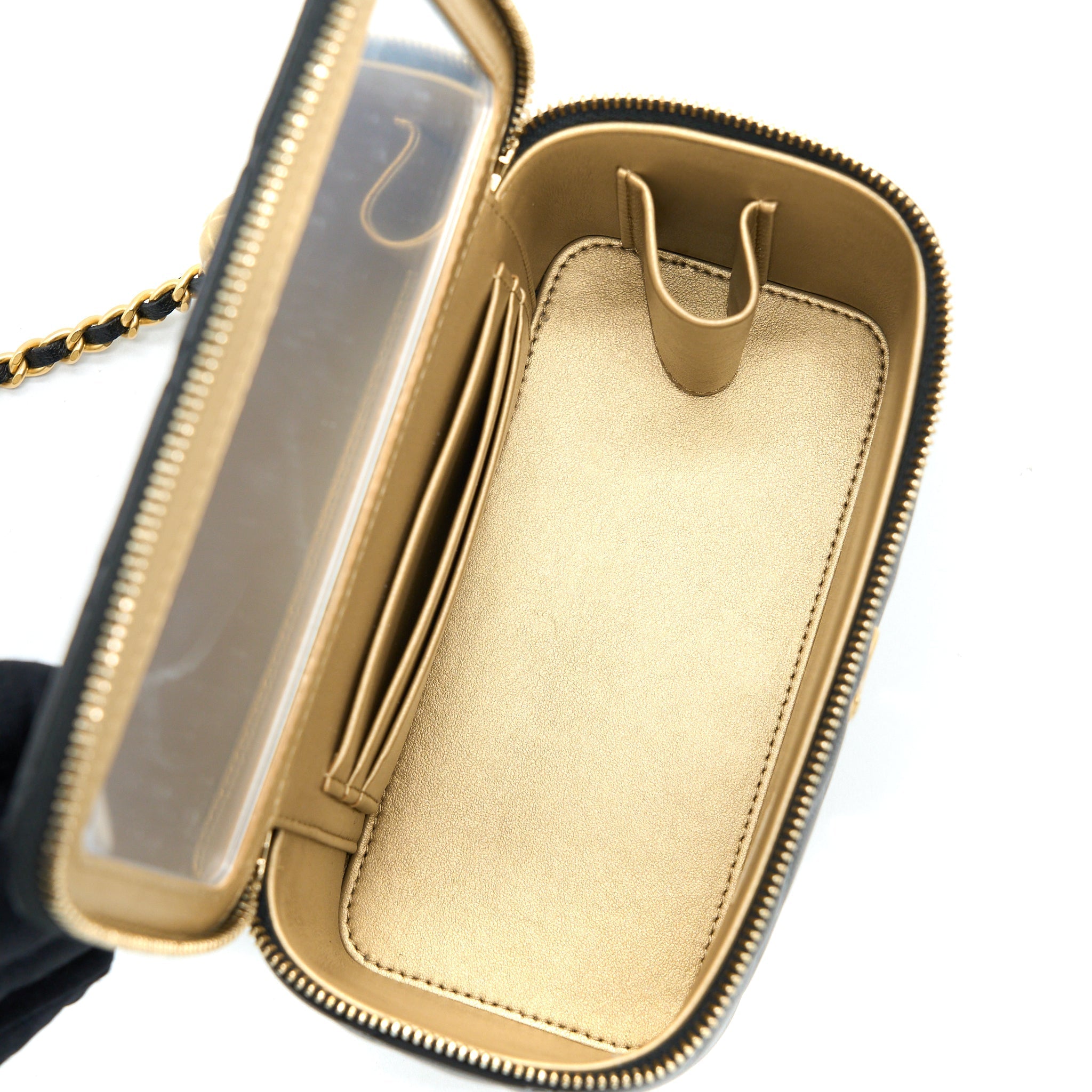 CHANEL PEARL CRUSH LONG VANITY CASE LAMBSKIN BLACK GHW (MICROCHIP)
