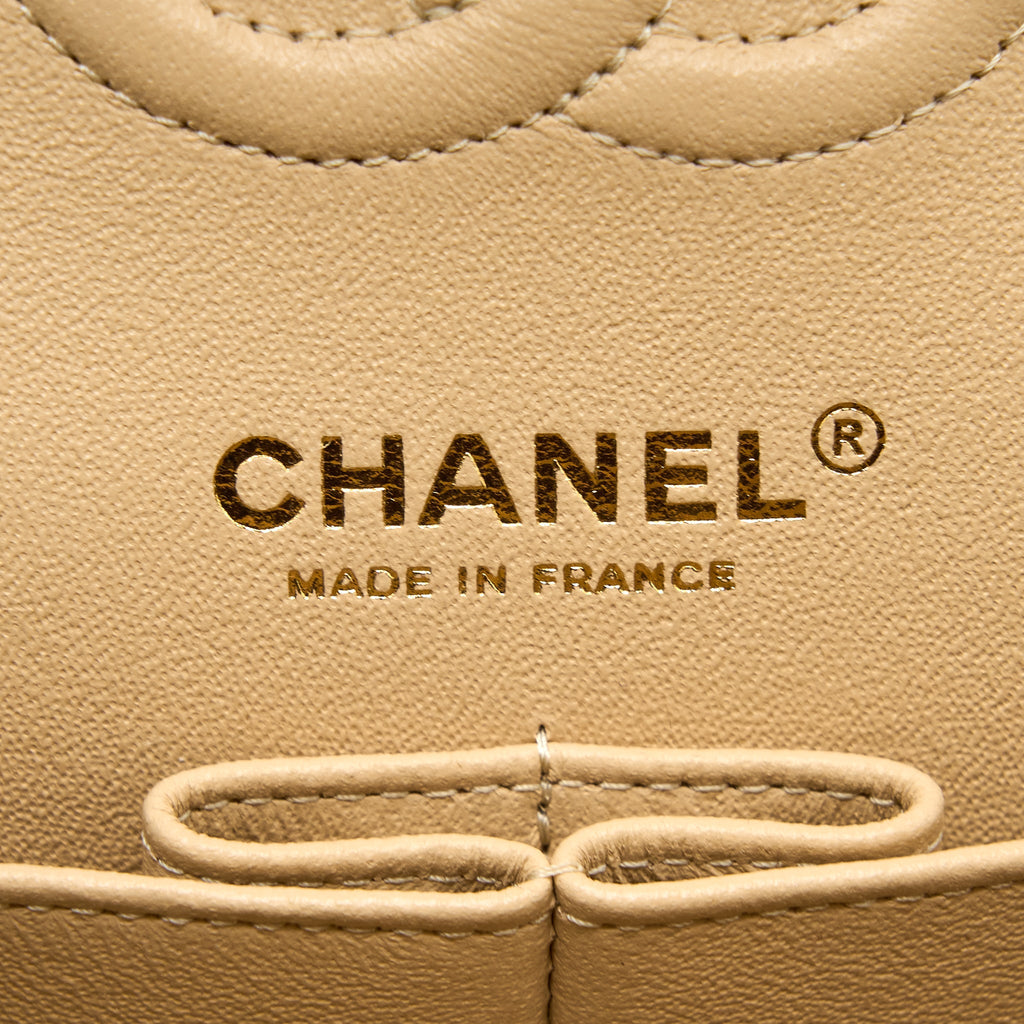 CHANEL SMALL CLASSIC DOUBLE FLAP BAG CAVIAR BEIGE GHW (MICROCHIP)