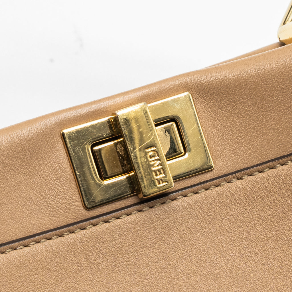 FENDI MINI PEEKABOO CALFSKIN BEIGE GHW