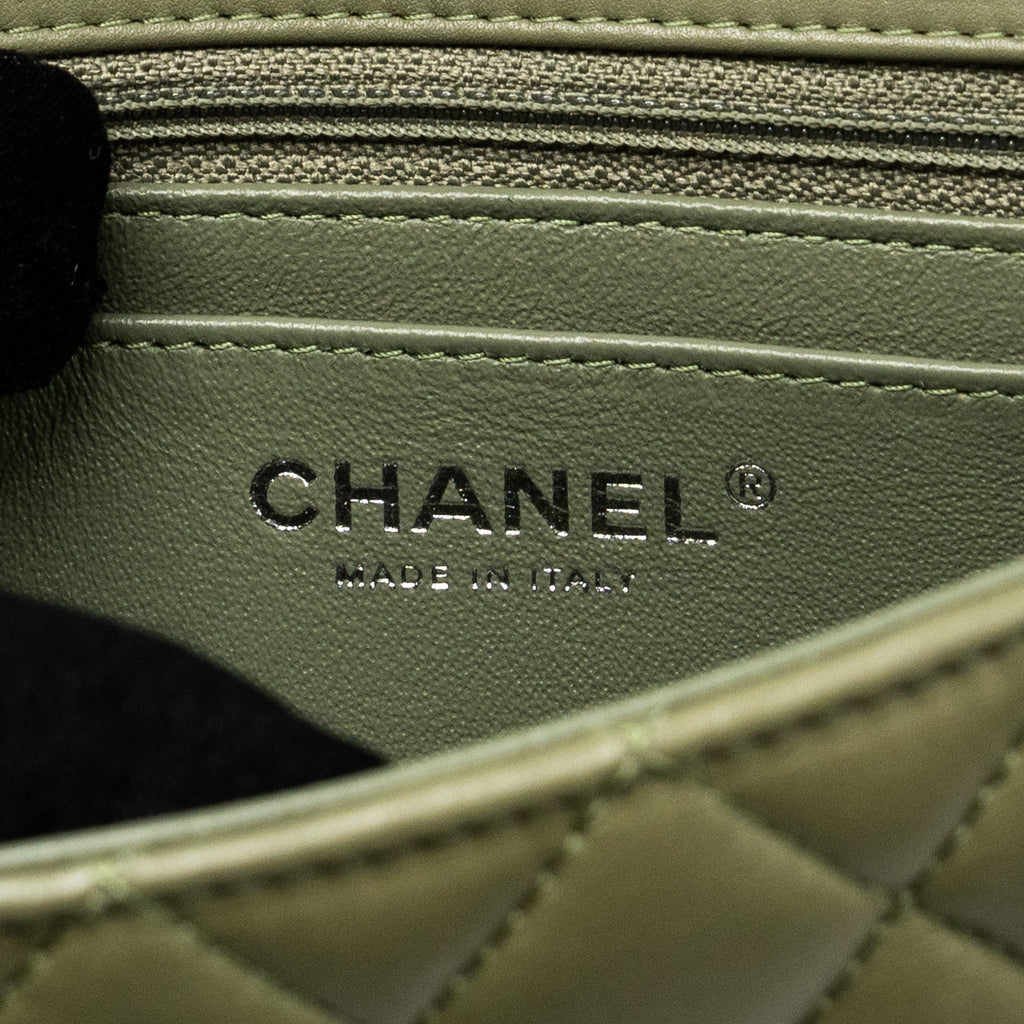 CHANEL MINI RECTANGULAR FLAP BAG LAMBSKIN GREEN SHW (MICROCHIP)
