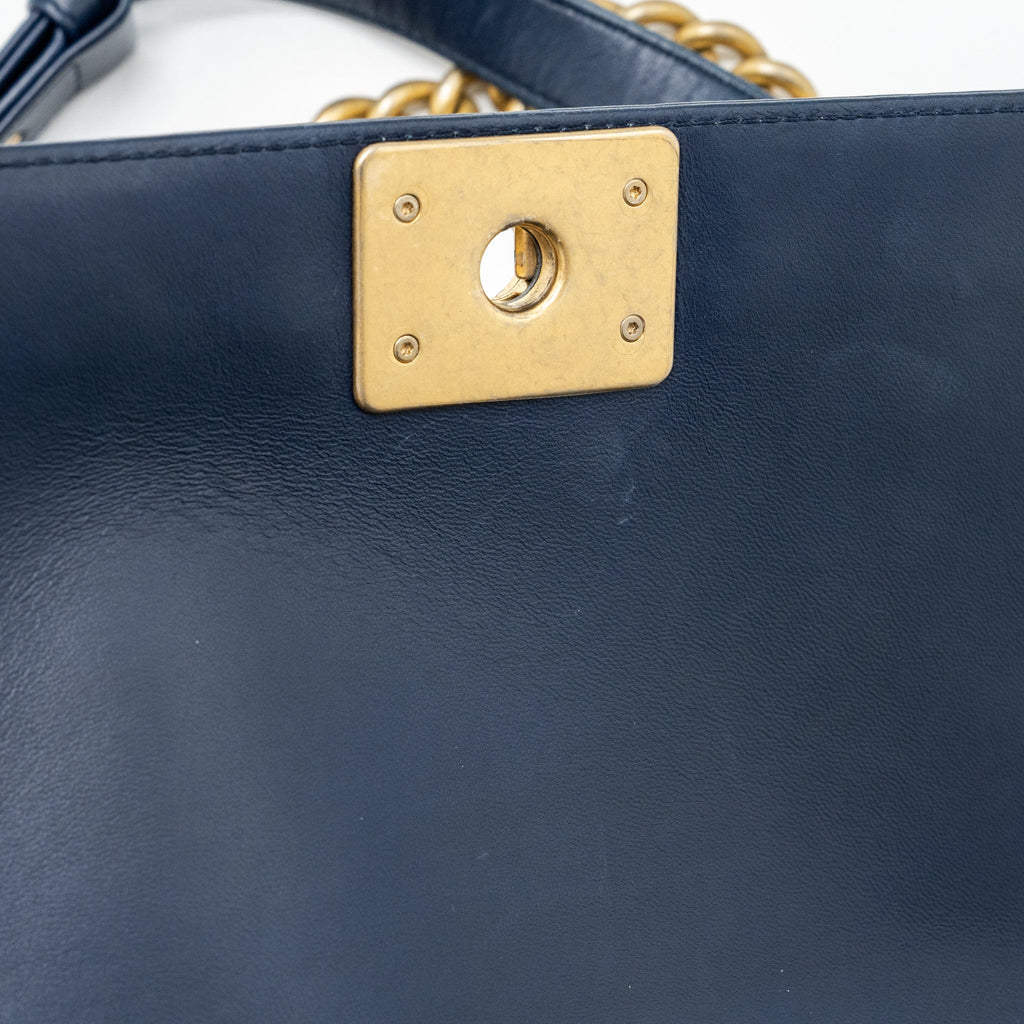 CHANEL MEDIUM BOY BAG LAMBSKIN BLUE GHW