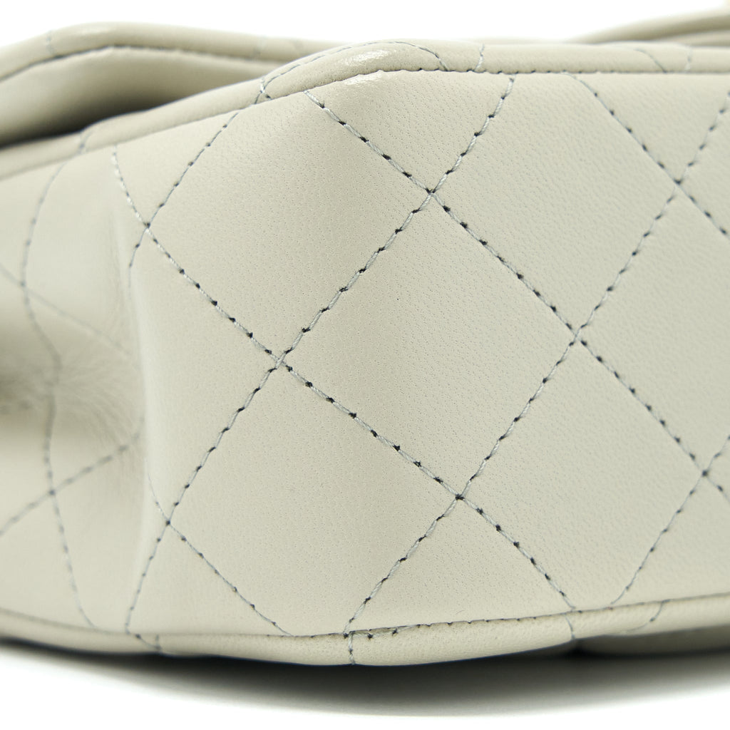 CHANEL MINI RECTANGULAR FLAP BAG LAMBSKIN LIGHT GREY LGHW (MICROCHIP)
