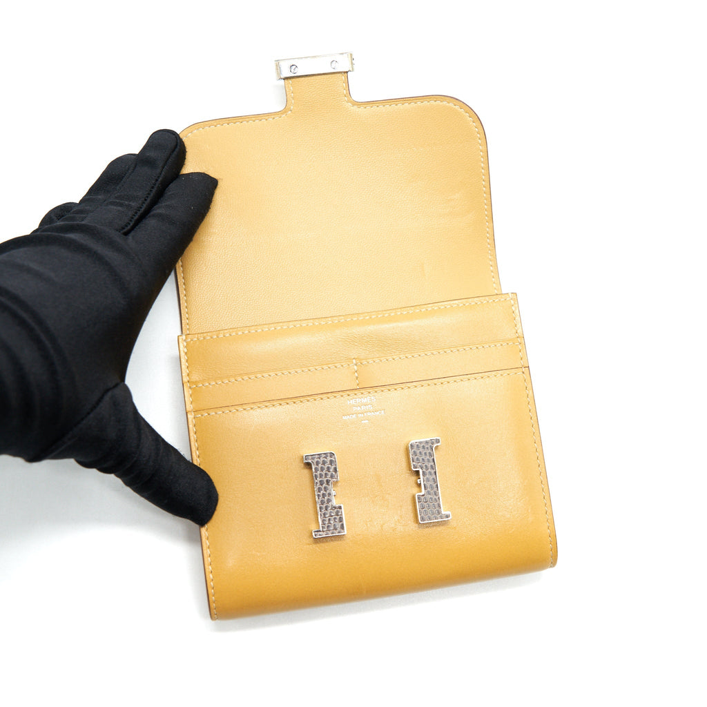 HERMES CONSTANCE WALLET TADELAKT LEATHER PAILLE FICELLE LIZARD H BUCKLE SHW