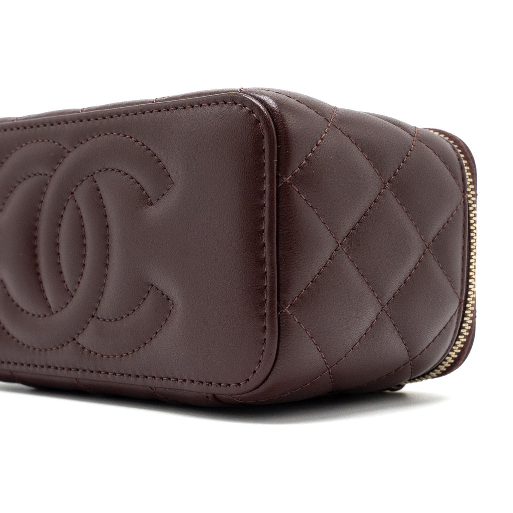 CHANEL LONG VANITY WITH GEM CHAIN LAMBSKIN BURGUNDY GHW (MICROCHIP)