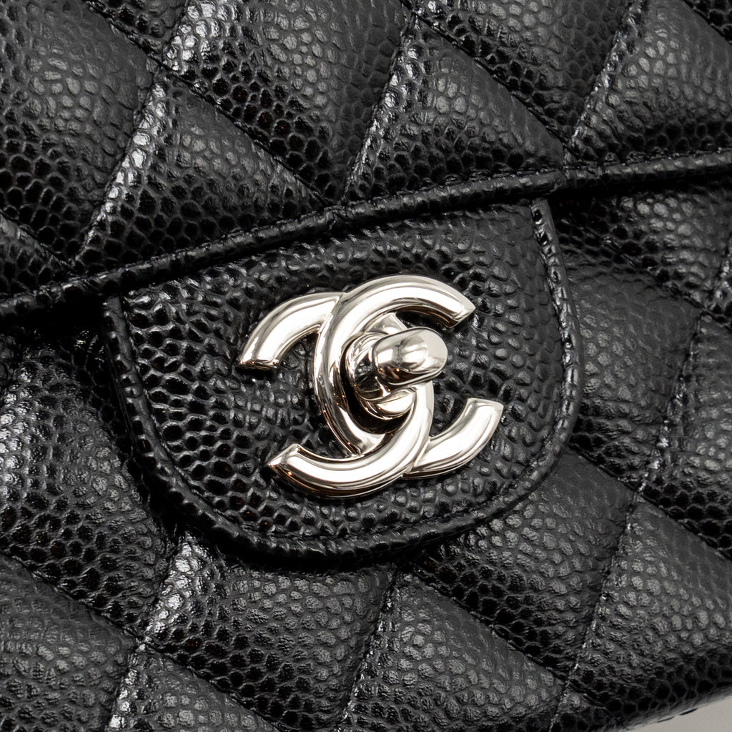 CHANEL MEDIUM CLASSIC DOUBLE FLAP BAG CAVIAR BLACK SHW