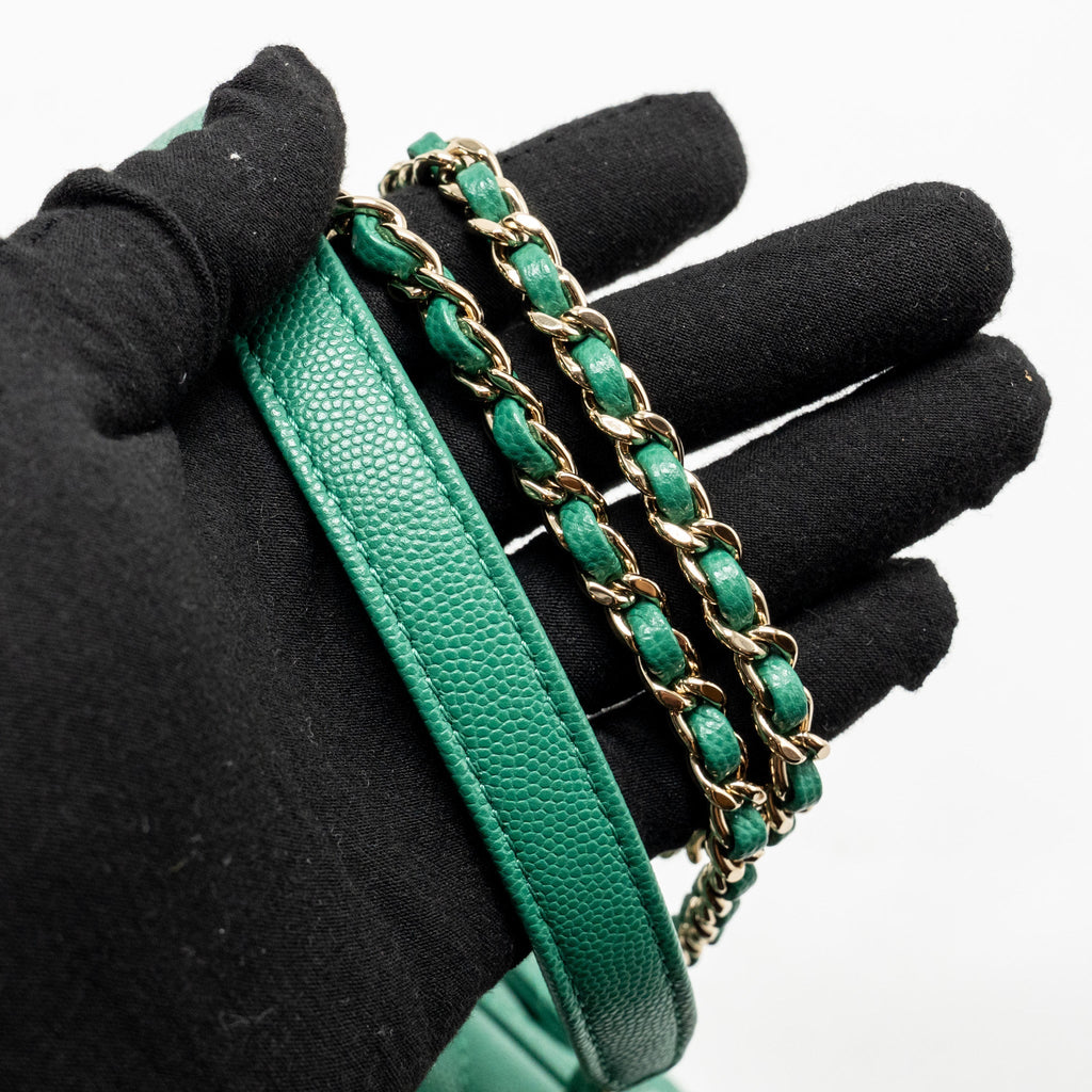 CHANEL SMALL COCO HANDLE CAVIAR GREEN LGHW (MICROCHIP)