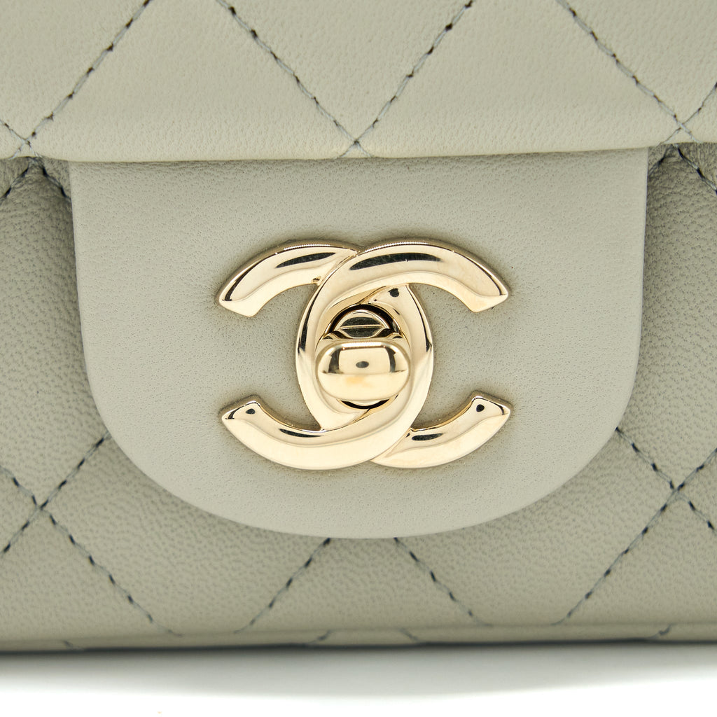 CHANEL MINI RECTANGULAR FLAP BAG LAMBSKIN LIGHT GREY LGHW (MICROCHIP)