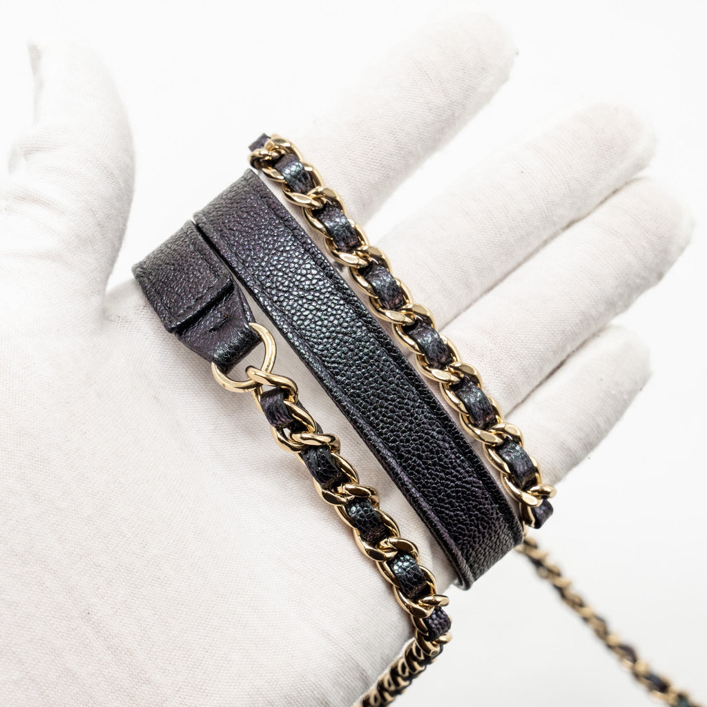 CHANEL QUILTED SQUARE WALLET WITH CHAIN CAVIAR IRIDESCENT BLACK LGHW
