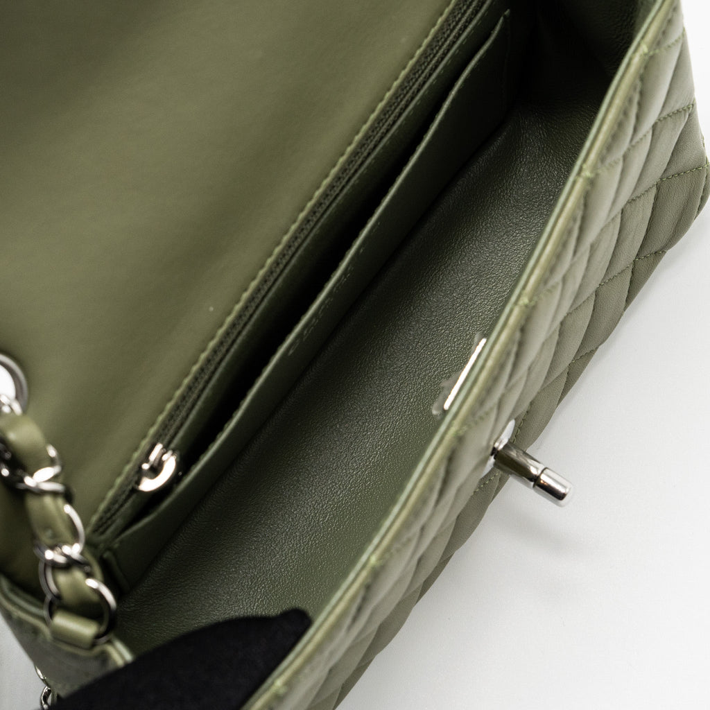 CHANEL MINI RECTANGULAR FLAP BAG LAMBSKIN GREEN SHW (MICROCHIP)