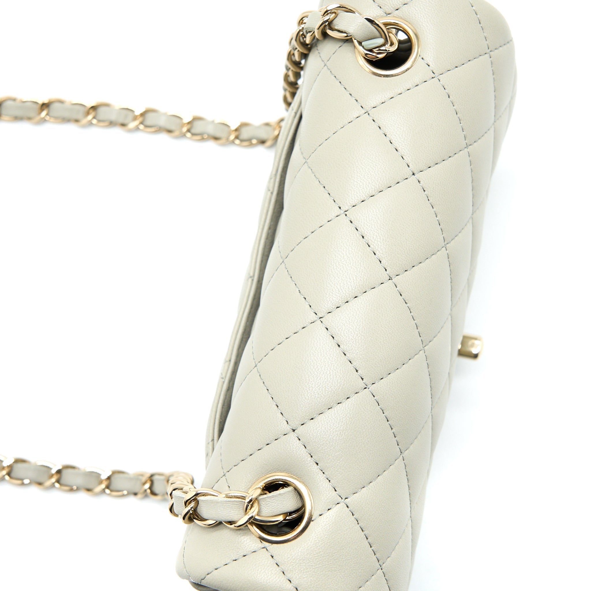 CHANEL MINI RECTANGULAR FLAP BAG LAMBSKIN LIGHT GREY LGHW (MICROCHIP)