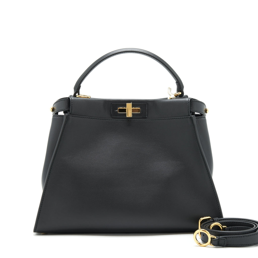 FENDI MEDIUM PEEKABOO BLACK CALFSKIN WITH BLACK/GHW