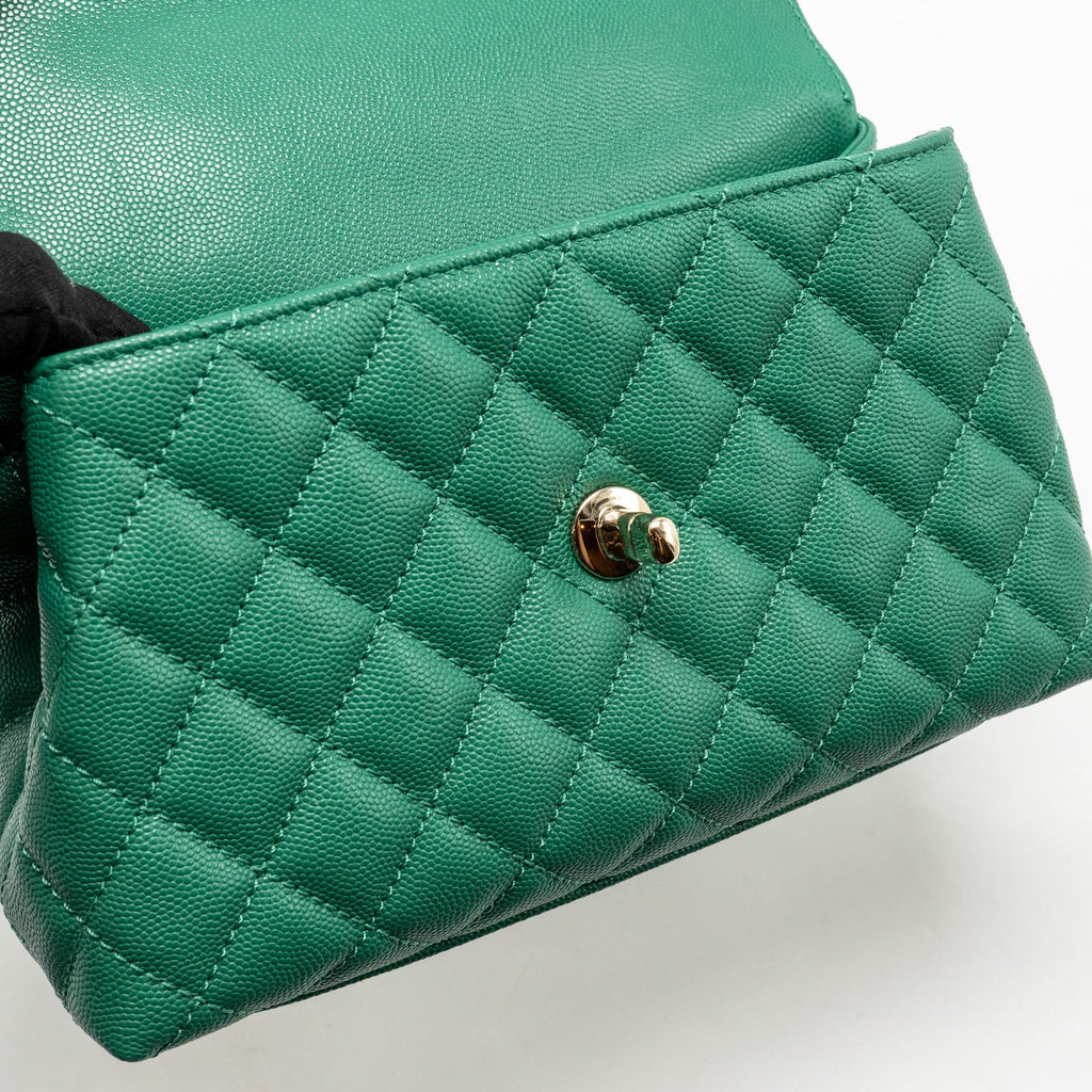 CHANEL SMALL COCO HANDLE CAVIAR GREEN LGHW (MICROCHIP)