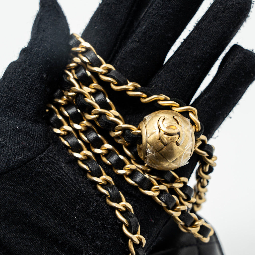 CHANEL PEARL CRUSH WALLET ON CHAIN LAMBSKIN BLACK GHW (MICROCHIP)
