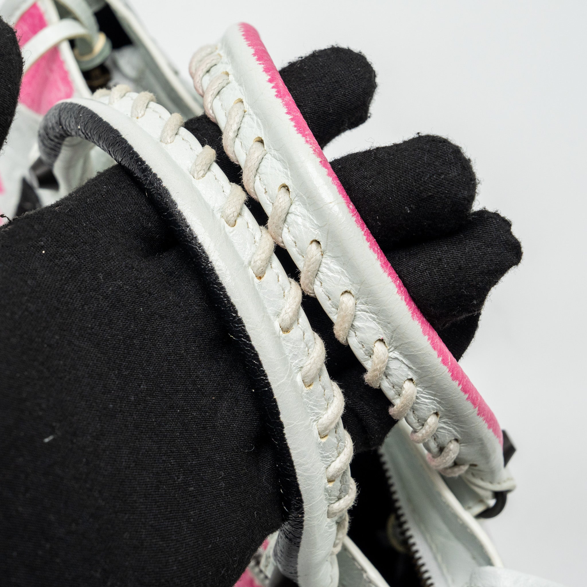 BALENCIAGA CITY GRAFFITI CLASSIC STUDS BAG LEATHER WHITE / PINK/ BLACK WITH BLACK HARDWARE